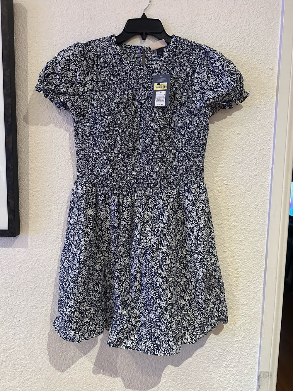 Universal Thread Navy & White Floral Smocked Mini Dress